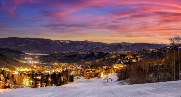 istock Aspen ski slope in Aspen Colorado with sunset 1359195351
