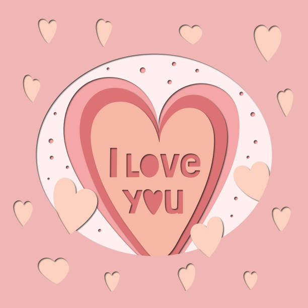 St Valentine day greeting card template, heart paper cut 3d layered vector illustration, I love you phrase festive pattern romantic holiday decor St Valentine day greeting card template, heart paper cut 3d layered vector illustration, I love you phrase festive pattern romantic holiday decor valentines day stock illustrations