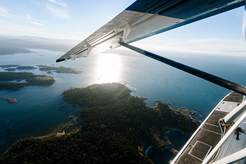 Travel and destinations in British Columbia. Seaplane flight in British Columbia.