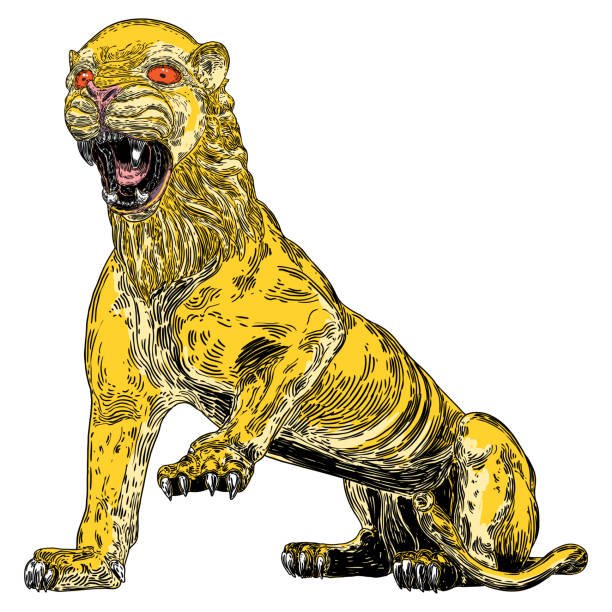 ilustrações, clipart, desenhos animados e ícones de tigre rugindo desenhando em fundo branco. ilustração de tigre rosnando furioso. gato grande irritado. vetor. - tiger animals in the wild stalking zoo