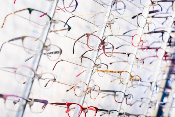 istock Glasses showcase in modern optic shop 1359206367