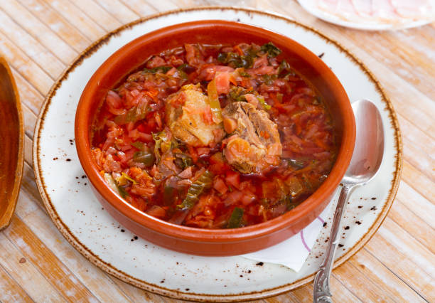 istock Borscht in bowl served on table 1359206739