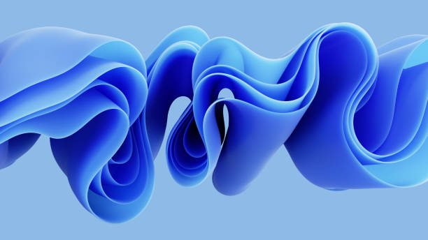 istock 3d render, abstract fashion background with blue wavy ribbons, folded cloth macro 1359206792