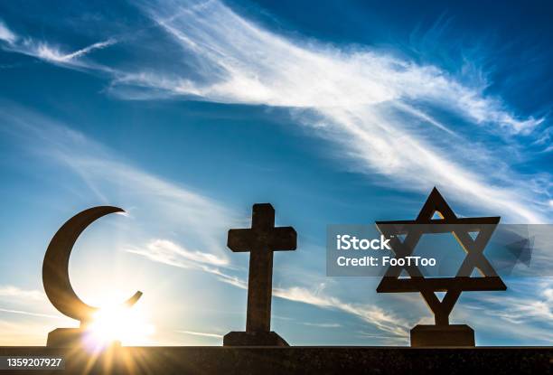The Three Symbols Of Judaism Christianity And Islam Stock Photo - Download Image Now