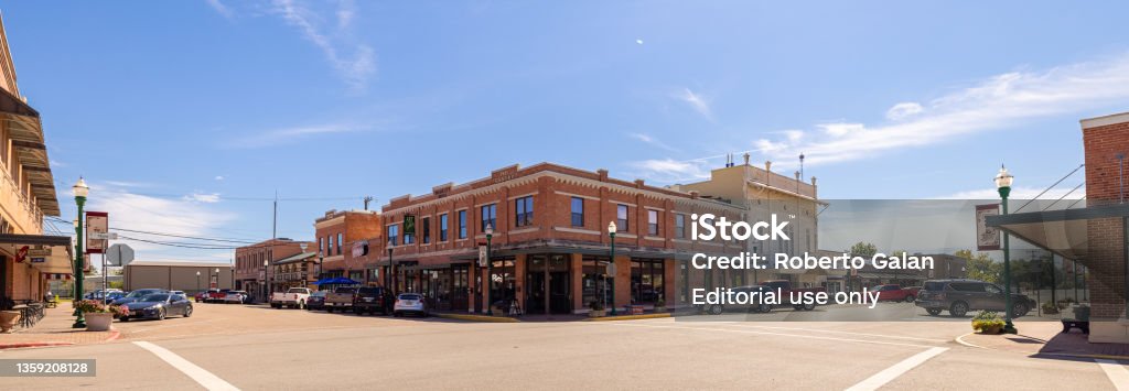 Montgomery County Conroe, Texas, USA - October 17, 2021: The old business district on Simonton and Main Streets Texas Stock Photo