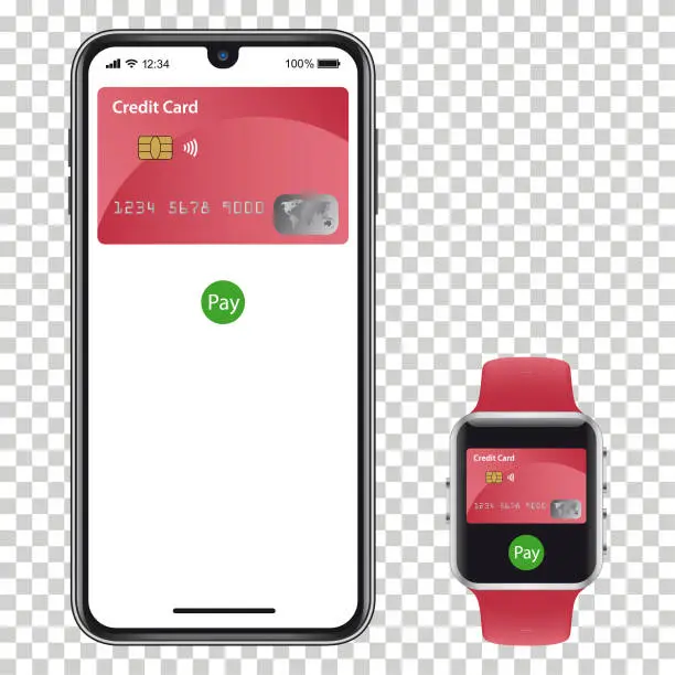 Vector illustration of Contactless payments with smartphone und smartwatch