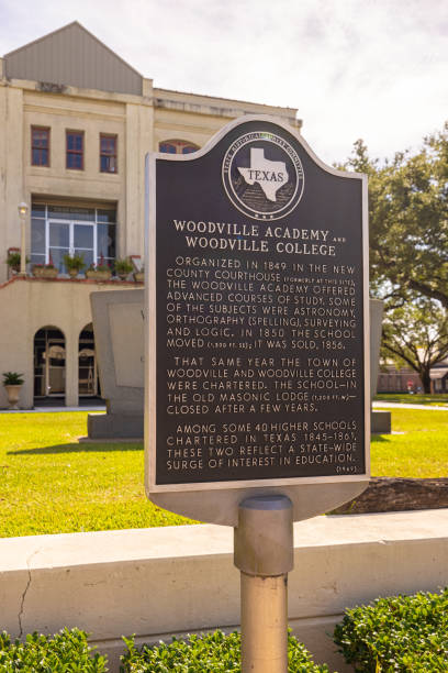Tyler County Woodville, Texas, USA - October 17, 2021: Plaque telling the history of Woodville Academy and College, at the courthouse tyler texas photos stock pictures, royalty-free photos & images
