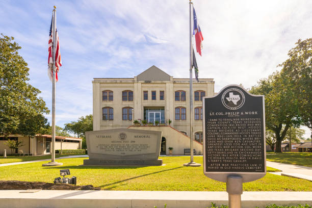 Tyler County Woodville, Texas, USA - October 17, 2021: Plaque Telling the history of Lt. Col. Philip A. Work. tyler texas photos stock pictures, royalty-free photos & images