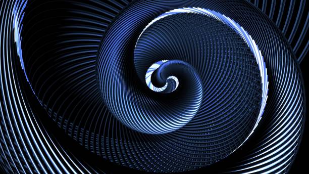 istock 3d render. Abstract dark background with curved lines like tubes twisted in helix and blue neon light running on tubes. Round composition. Abstract spiral. 1359224956