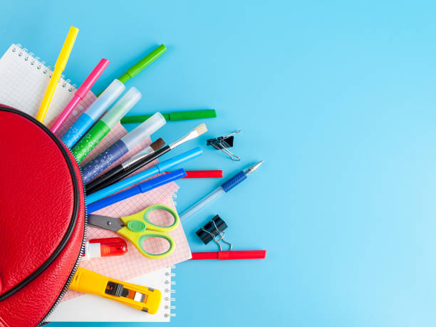 istock Writing items and educational goods with a backpack for students, school, college, university, education for children, new academic 1359225961