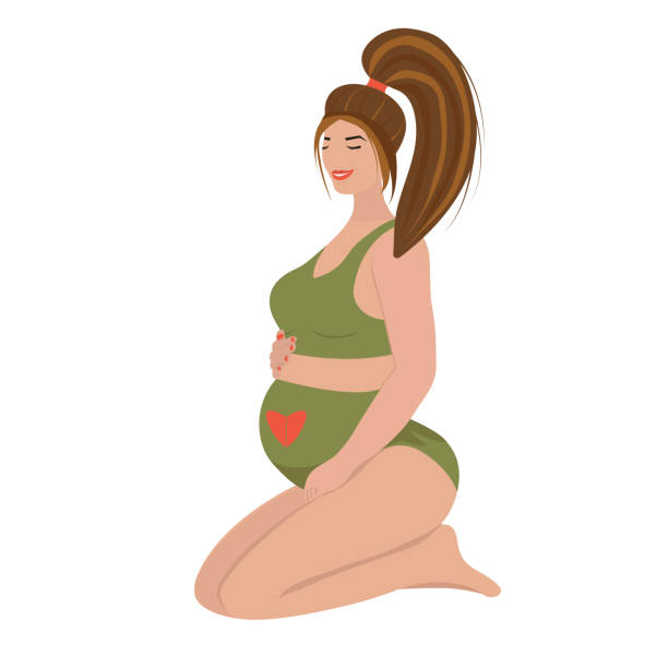 беременная рыжеволосая женщина в купальнике, векторная иллюстрация - mother green sparse contemporary stock illustrations