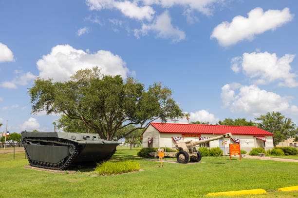 Cameron County Harlingen, Texas, USA - June 24, 2021: The Marine Military Academy Museum, display of Artillery and Armored Fighting Vehicles cameron montana stock pictures, royalty-free photos & images