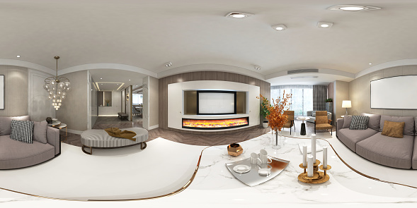 360 Degrees Modern Living Room. 3D Render.