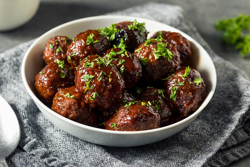 Homemade Barbecue Crockpot Meatballs in a Bowl