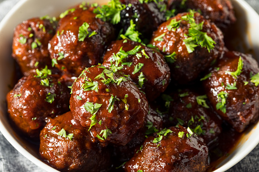 Homemade Barbecue Crockpot Meatballs in a Bowl