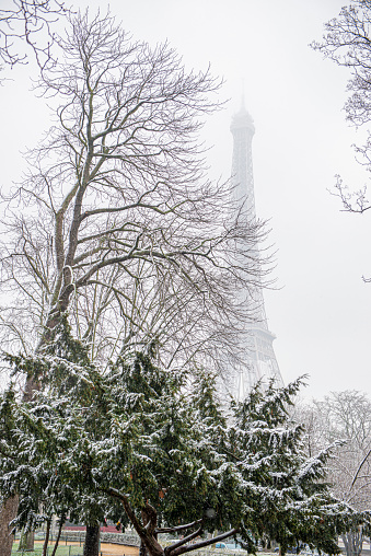 Paris landmark after a blizzard