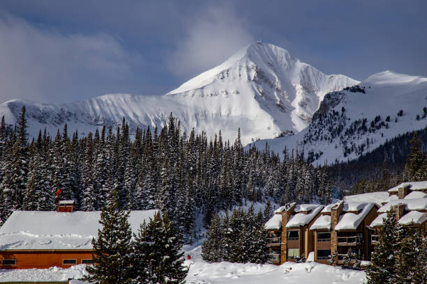 Slope side lodging at Big Sky ski resort, Montana stock photo