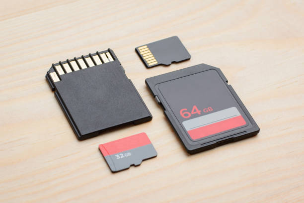 istock Fast Sd and micro sd cards on light wooden table 1359246664