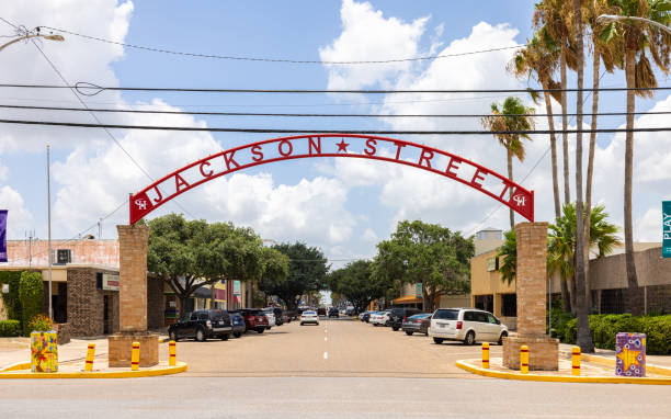 Cameron County Harlingen, Texas, USA - June 24, 2021: The old business district on Jackson Avenue cameron montana stock pictures, royalty-free photos & images