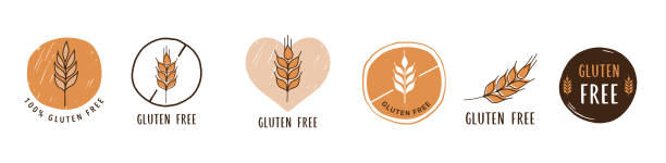 Gluten free, hand drawn icons, stickers, illustrations vector art illustration