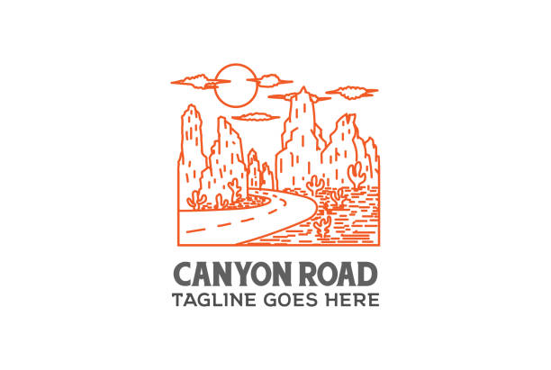 Vintage Retro Texas Canyon with Road and Cactus Desert symbol Design Vector Vintage Retro Texas Canyon with Road and Cactus Desert symbol Design Vector texas road stock illustrations