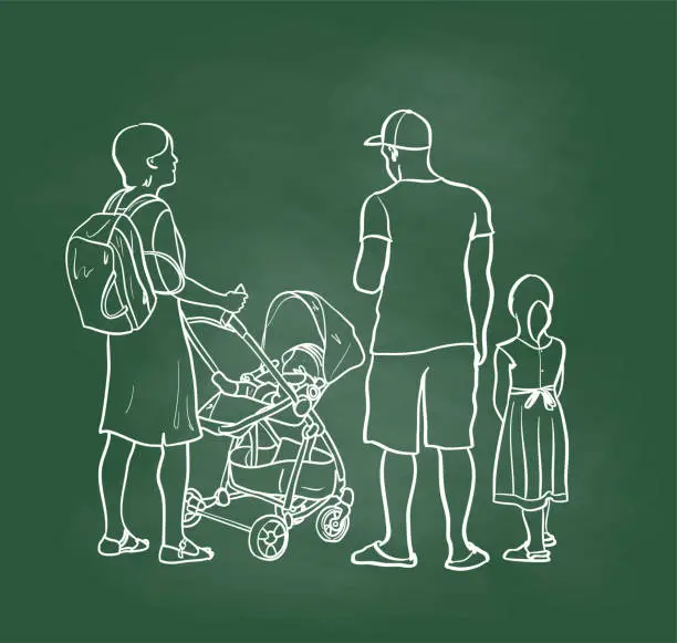 Vector illustration of Out For A Stroll Family Chalkboard