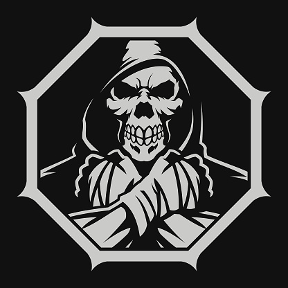 Reaper stylized as MMA fighter - cut out vector icon for dark background