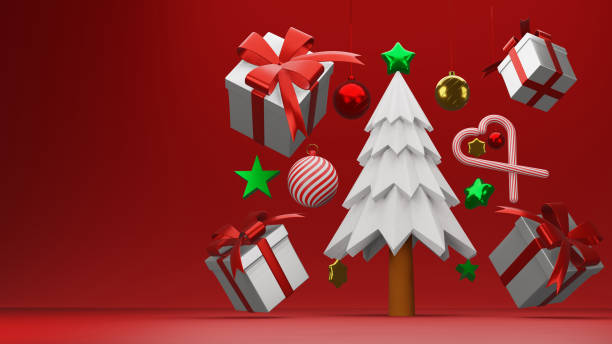 istock 3D snow Christmas tree decoration background 1359261796