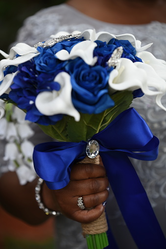 Blue white silver bridal bouquet