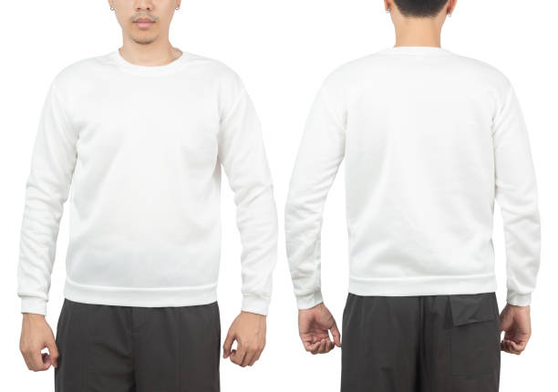 istock Young man in white sweatshirt mockup front and back used as design template, isolated on white background with clipping path 1359263413