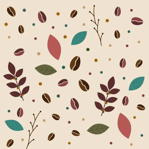 Vector illustration of Vector illustrator of coffee tree branches with flower, leaves and beans background with copy space.Decorative design for banner,poster advertisement, flyers and card.Abstract creative backgrounds.