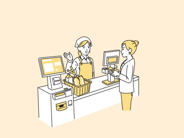 Woman shopping at a supermarket illustration It is an illustration of a Woman shopping at a supermarket. cashier stock illustrations