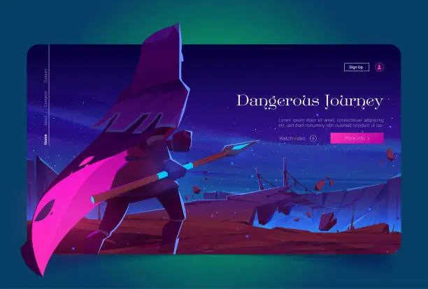 Vector illustration of Dangerous journey cartoon landing page, fantasy