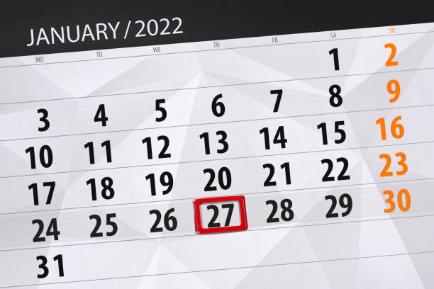 istock Calendar planner for the month january 2022, deadline day, 27, thursday 1359273537