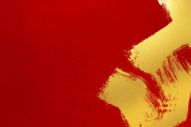 istock Red washi paper with gold splashes on a Japanese background. 1359275242