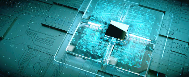 istock 3D rendering of cyberpunk AI. Circuit board. Technology background. Central Computer Processors CPU and GPU concept. Motherboard digital chip. Tech science background. 1359275253