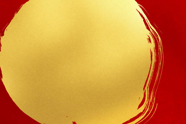 istock Red washi paper with gold splashes on a Japanese background. 1359275255