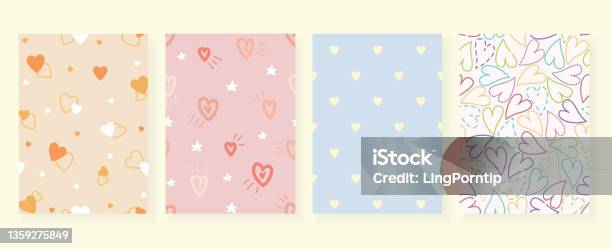 Romantic Pattern For Card Romantic Lively Heart Seamless Pattern Cards Set In Trendy Square Art ...