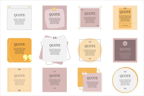Vector illustration of Quote designed box frame vector banner illustration set for quote texting boxes via blank quote info blog in elegant color theme