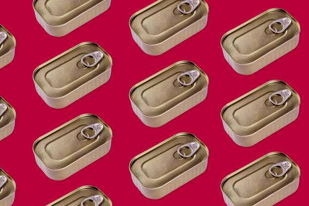 istock Tinned fish on a colorful background produced in a photographic studio 1359276872