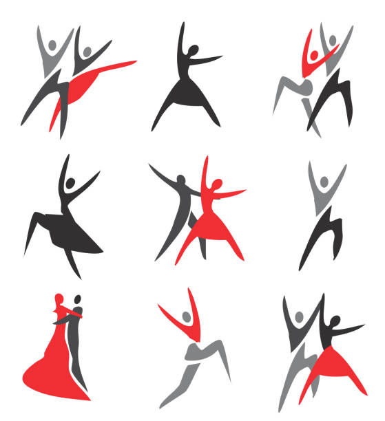 Dance, ballet, icons. Set of colorful dance symbols.Isolated on white background. Vector available dance troupe stock illustrations