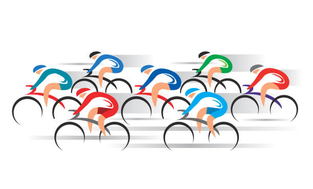 Road cycling racers. Colorful abstract stylized illustration of racing cyclists. Isolated on white background. Vector available. racing bicycle stock illustrations