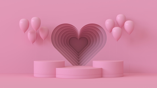 3d render, Empty podium, pedestal, product display stand, Valentine's Day heart shape.