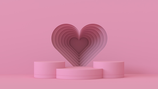 3d render, Empty podium, pedestal, product display stand, Valentine's Day heart shape.