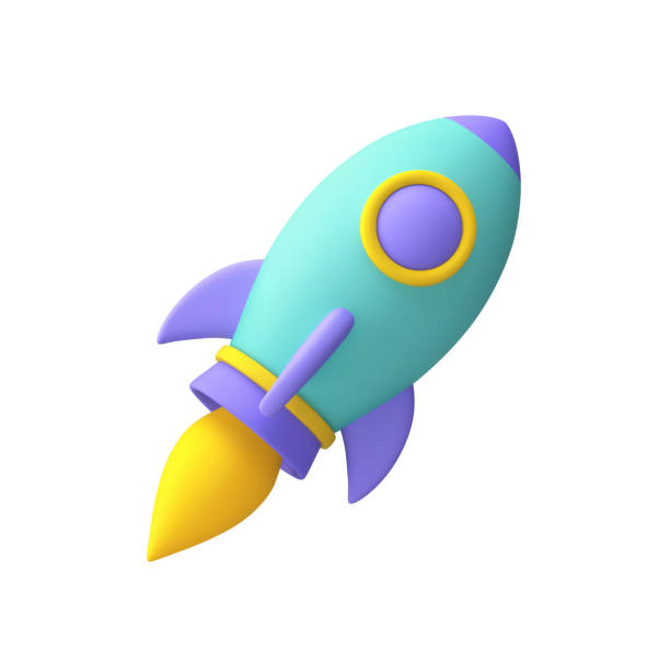 Cartoon spaceship with flame isolated on white. Clipping path included Cartoon spaceship with flame isolated on white.3D rendering with clipping path rocket stock pictures, royalty-free photos & images