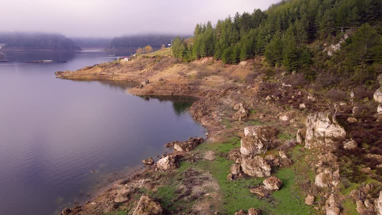 Aerial view of shore of Karacaoren Lake in Antalya province, Turkey