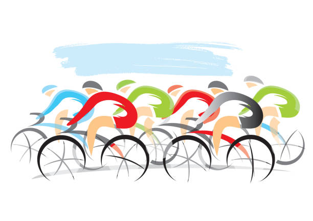 Cycling race, peloton. Colorful abstract stylized illustration of racing cyclists. Isolated on white background. Vector available. cycle racing stock illustrations