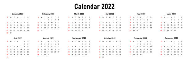 illustrations, cliparts, dessins animés et icônes de calendrier de la bonne année 2022 sur blanc, illustration vectorielle - 6726