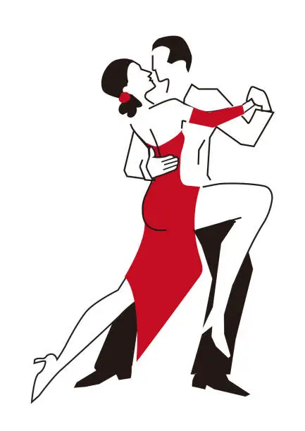 Vector illustration of Tango, Balroom Dancers, Couple.