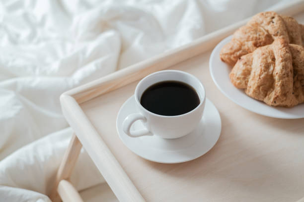 istock Breakfast on wooden table for bed. 1359291107